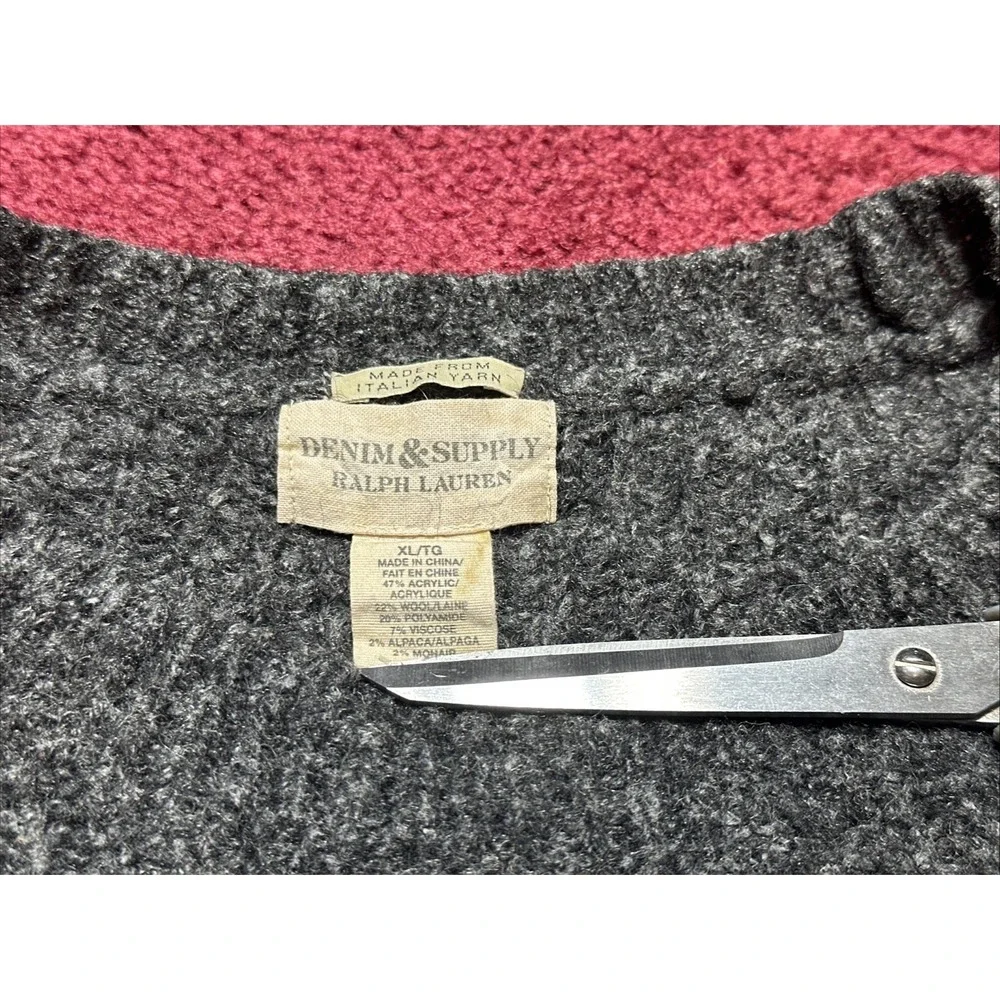 Denim And Supply Ralph Lauren Gray Pullover Sweater Mens XL Italian Yarn